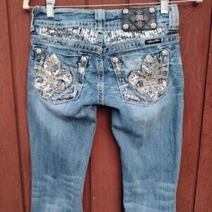 MISS ME | Y2K Bootcut Low Rise Extra Long 37" Inseam Embroidered Sequin Jeans 25